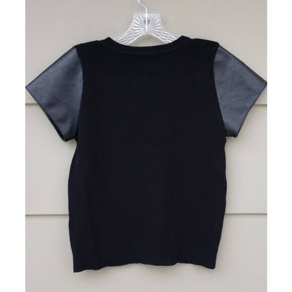 FRENCH CONNECTION London Vegan leather Knit Top Short Sleeves Sweater Black M - Picture 3 of 10
